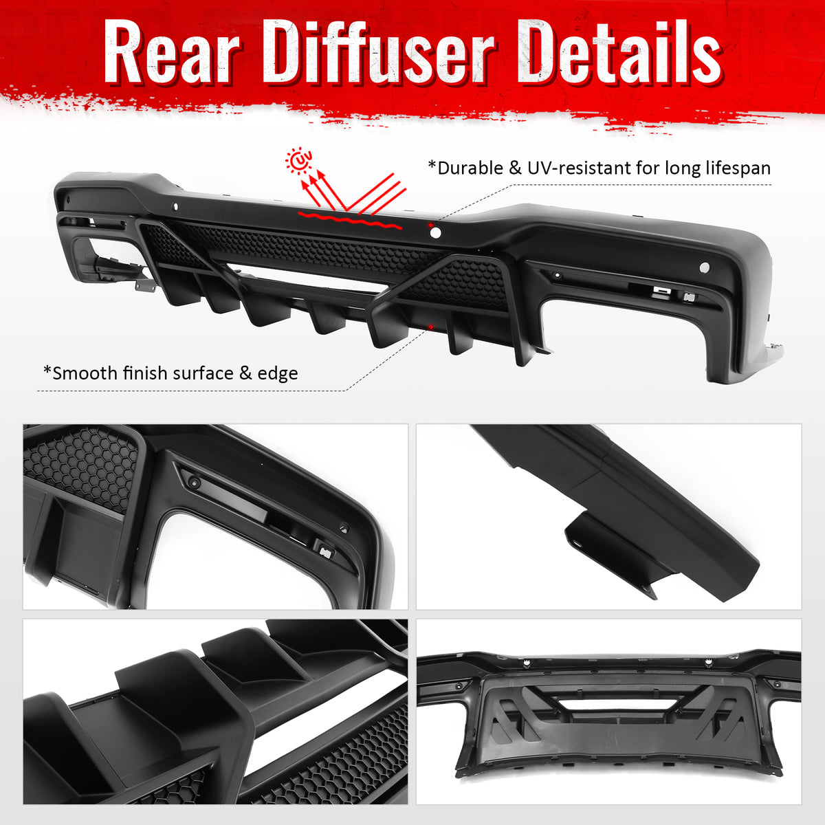 Fits 24-26 Ford Mustang V6/GT Shelby Super Snake Style Rear Diffuser Matte Black