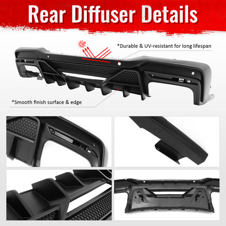 Fits 24-26 Ford Mustang V6/GT Shelby Super Snake Style Rear Diffuser Matte Black
