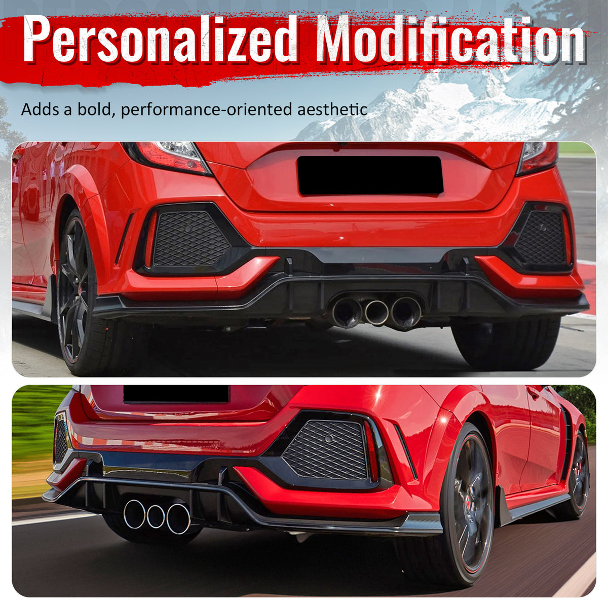 Fits 17-21 Honda Civic Hatchback Type R Rear Bumper Lip Conversion Kit - PP