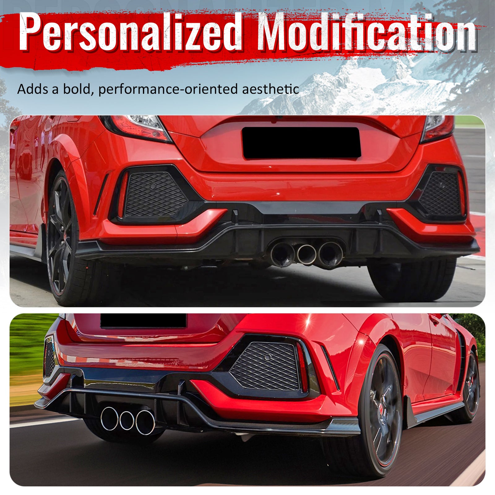 Fits 17-21 Honda Civic Hatchback Type R Rear Bumper Lip Conversion Kit - PP