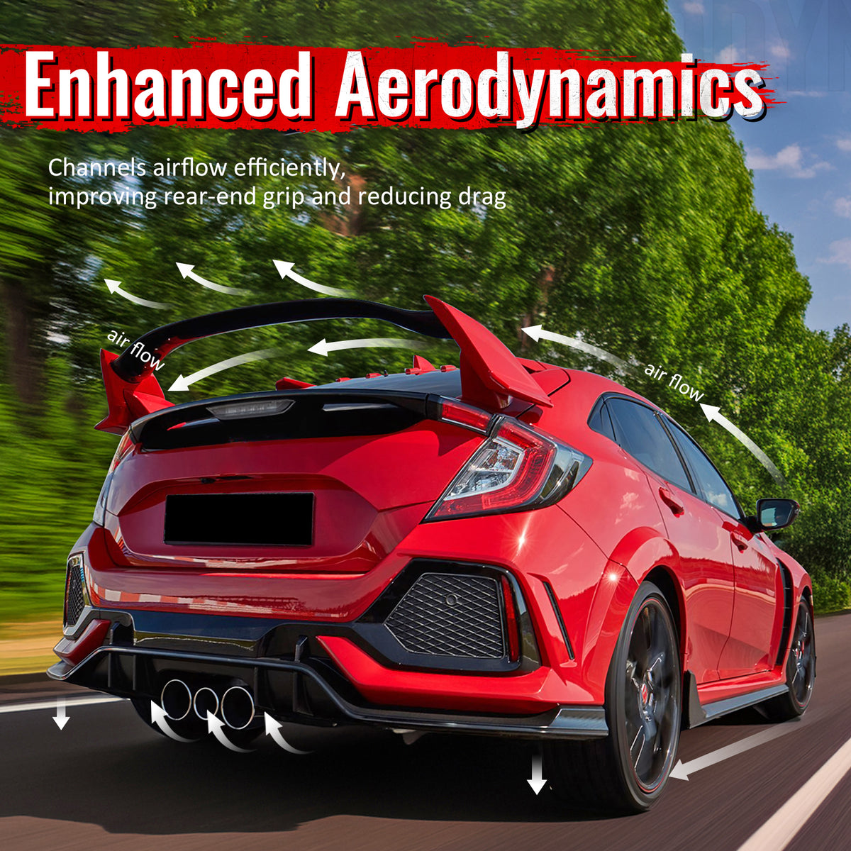 Fits 17-21 Honda Civic Hatchback Type R Rear Bumper Lip Conversion Kit - PP