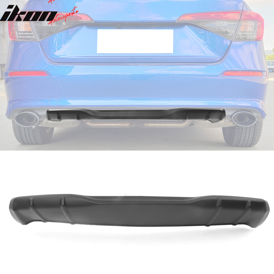 IKON MOTORSPORTS, Rear Diffuser Compatible With 2022-2024 Honda Civic 11th Gen Sedan 4-Door, MD Style PP Rear Bumper Diffuser Lip Added on Bodykit Replacement