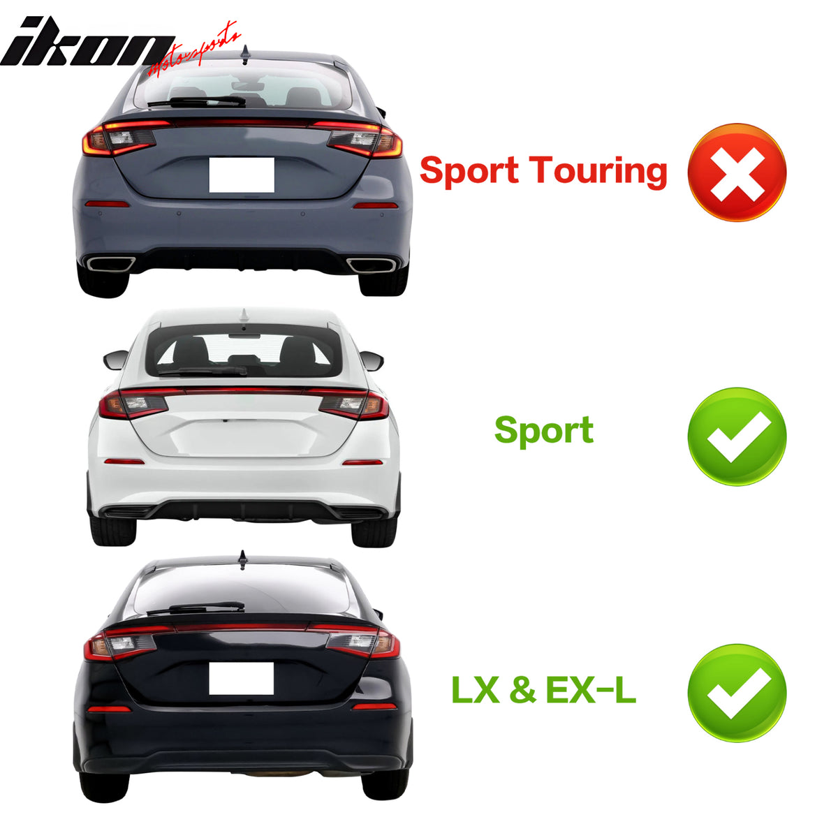For 22-24 Civic Sport LX EX-L Rear Bumper Diffuser W/ Corner Spat PP