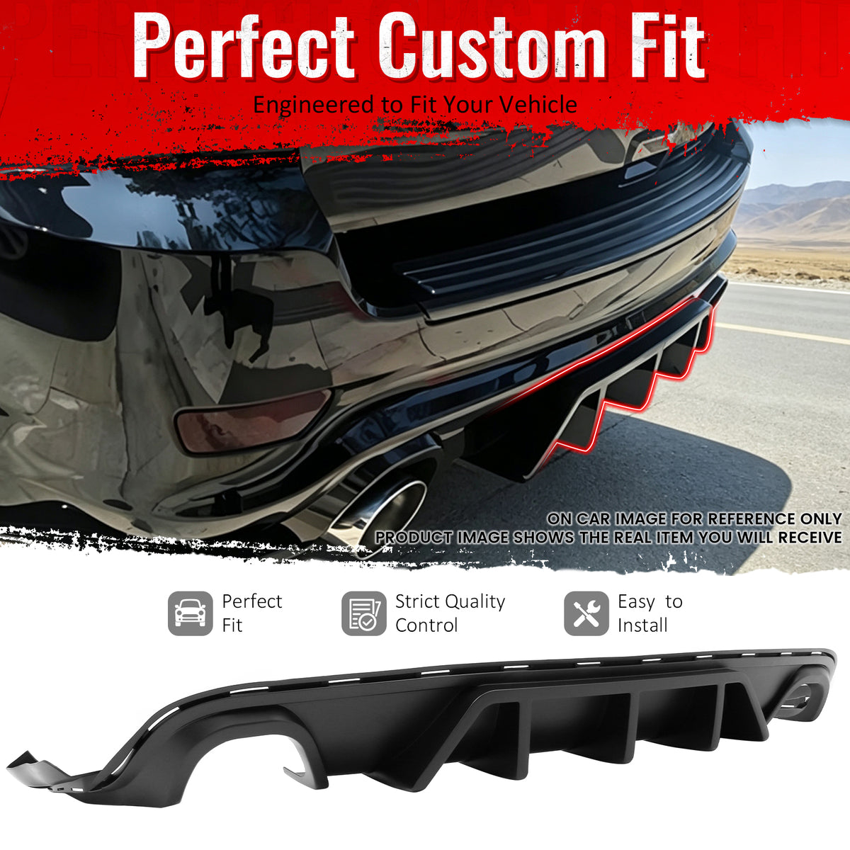 Fit 2012-2021 Jeep Grand Cherokee SRT/SRT8 Unpainted Black Rear Diffuser