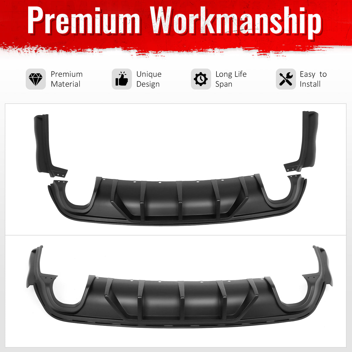 Fits 12-21 Jeep Grand Cherokee SRT V1 Shark Fin Rear Diffuser Unpainted Black