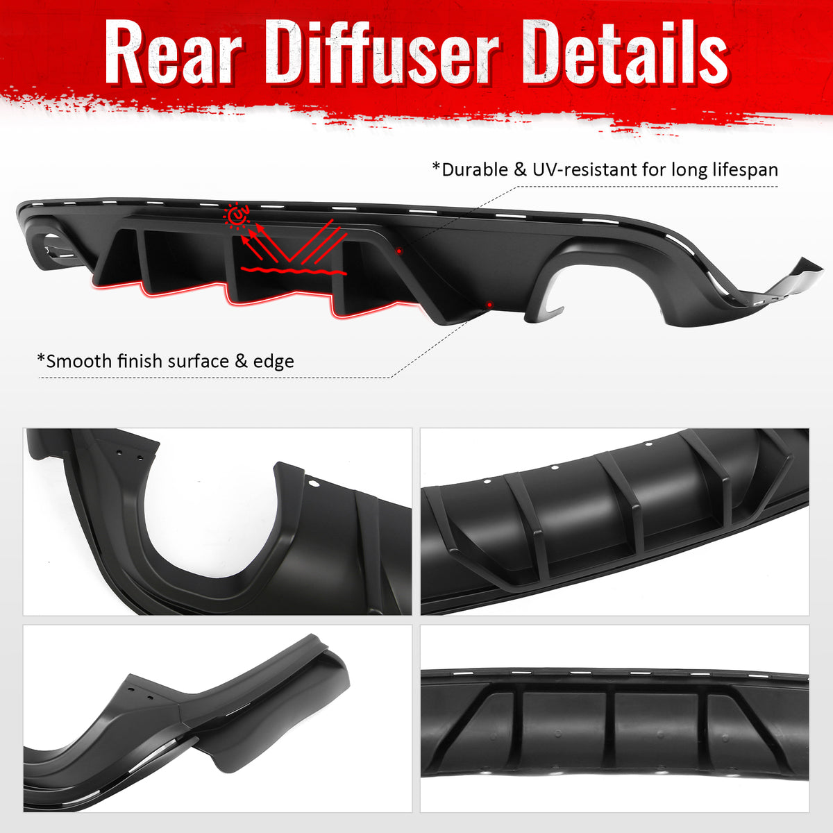 Fits 12-21 Jeep Grand Cherokee SRT V1 Shark Fin Rear Diffuser Unpainted Black