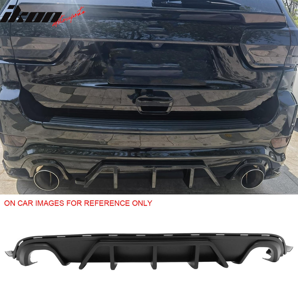 2012-2021 Jeep Grand Cherokee SRT & SRT8 3PCS Rear Bumper Lip Diffuser Lower Valance Auto Parts V1 Shark Fin Style Unpainted Black PP Polypropylene