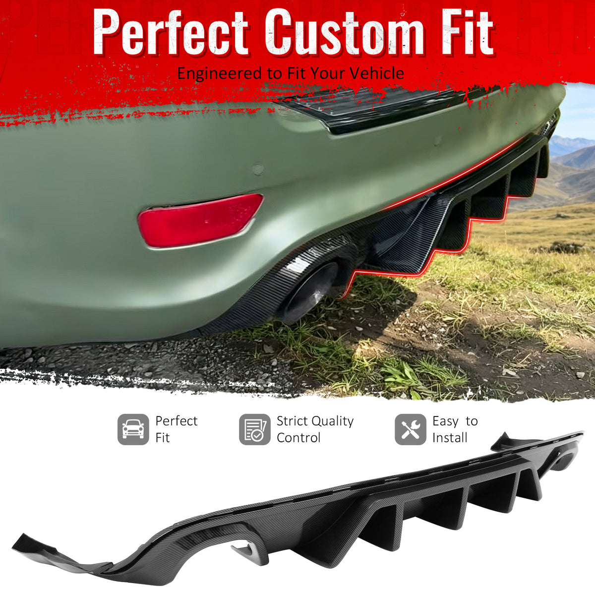 Fit 2012-2021 Jeep Grand Cherokee SRT/SRT8 Carbon Fiber Print Rear Diffuser