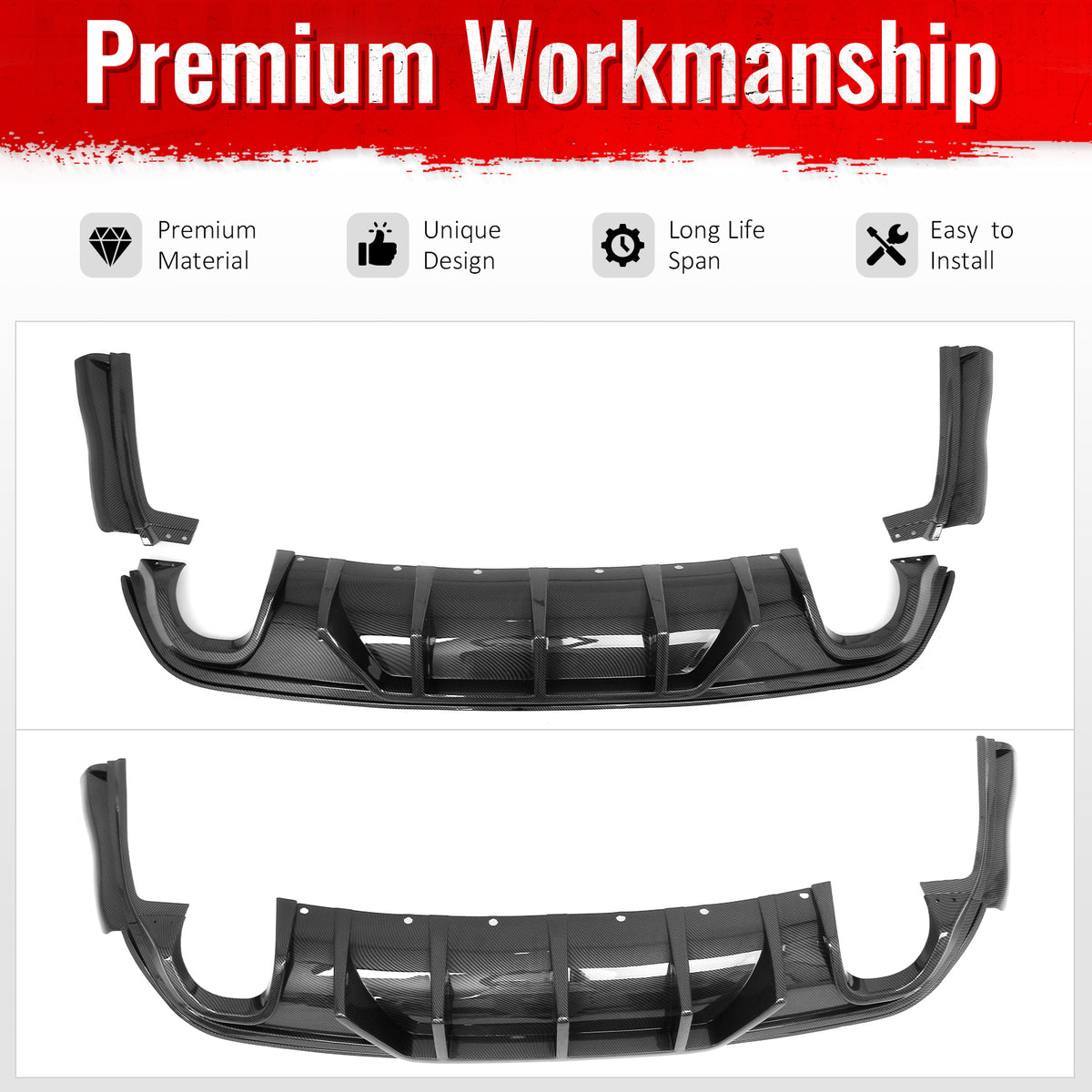 Fits 12-21 Jeep Grand Cherokee SRT V1 Shark Fin Rear Diffuser Carbon Fiber Print