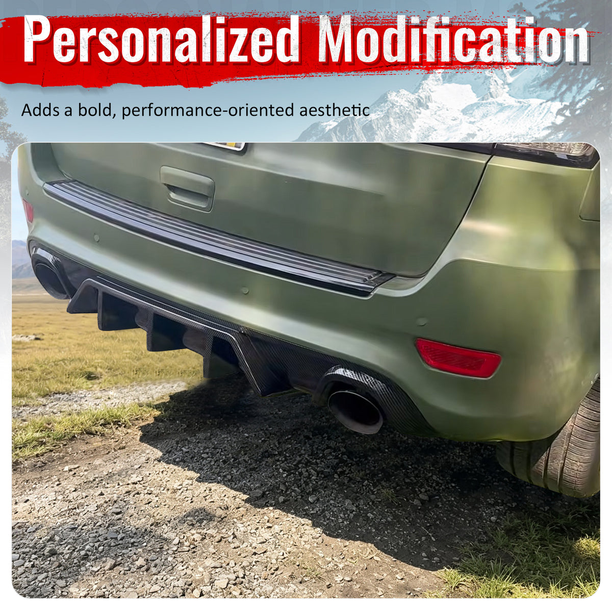 Fits 12-21 Jeep Grand Cherokee SRT V1 Shark Fin Rear Diffuser Carbon Fiber Print