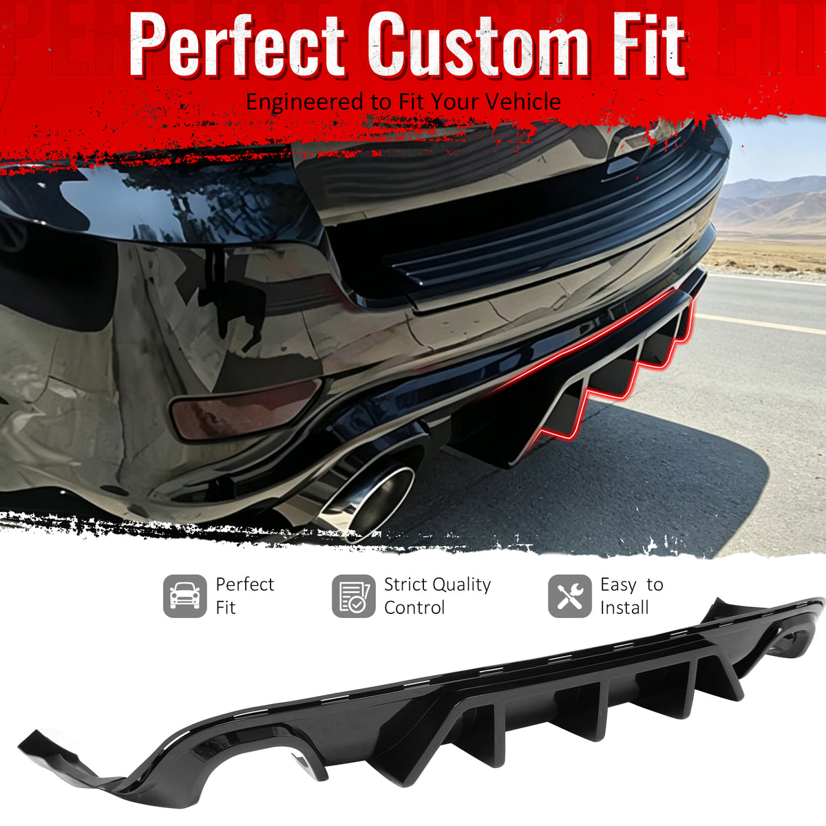 Fit 2012-2021 Jeep Grand Cherokee SRT/SRT8 Gloss Black Rear Diffuser