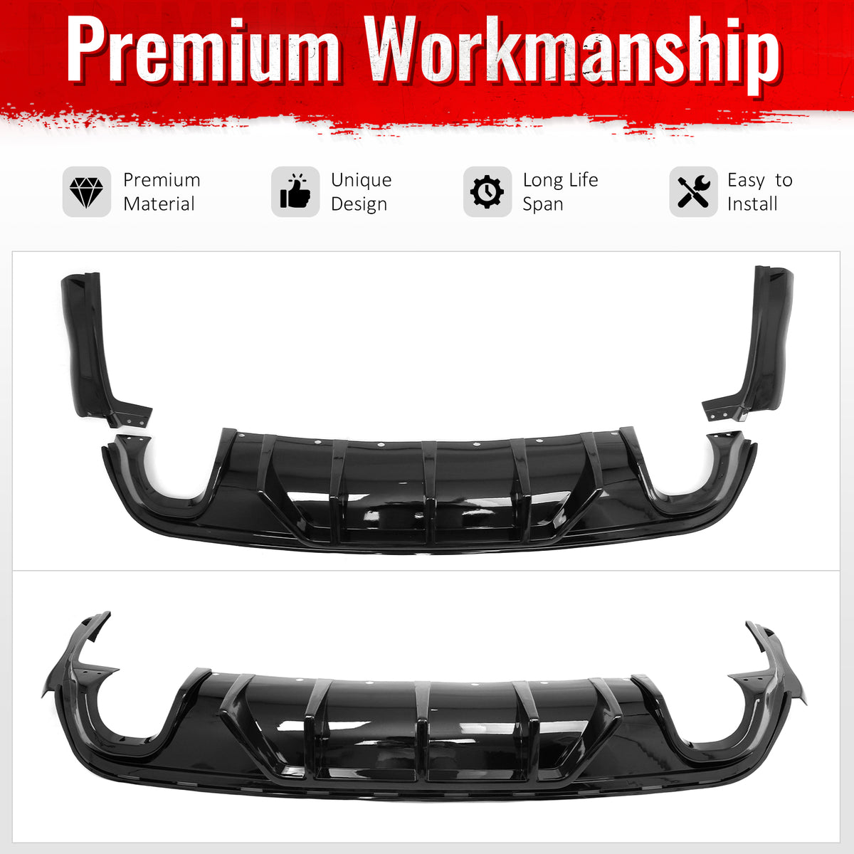 Fits 12-21 Jeep Grand Cherokee SRT/SRT8 V1 Shark Fin Rear Diffuser Gloss Black