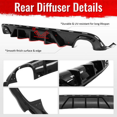 Fits 12-21 Jeep Grand Cherokee SRT/SRT8 V1 Shark Fin Rear Diffuser Gloss Black
