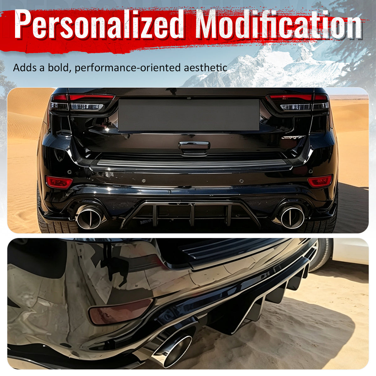 Fits 12-21 Jeep Grand Cherokee SRT/SRT8 V1 Shark Fin Rear Diffuser Gloss Black