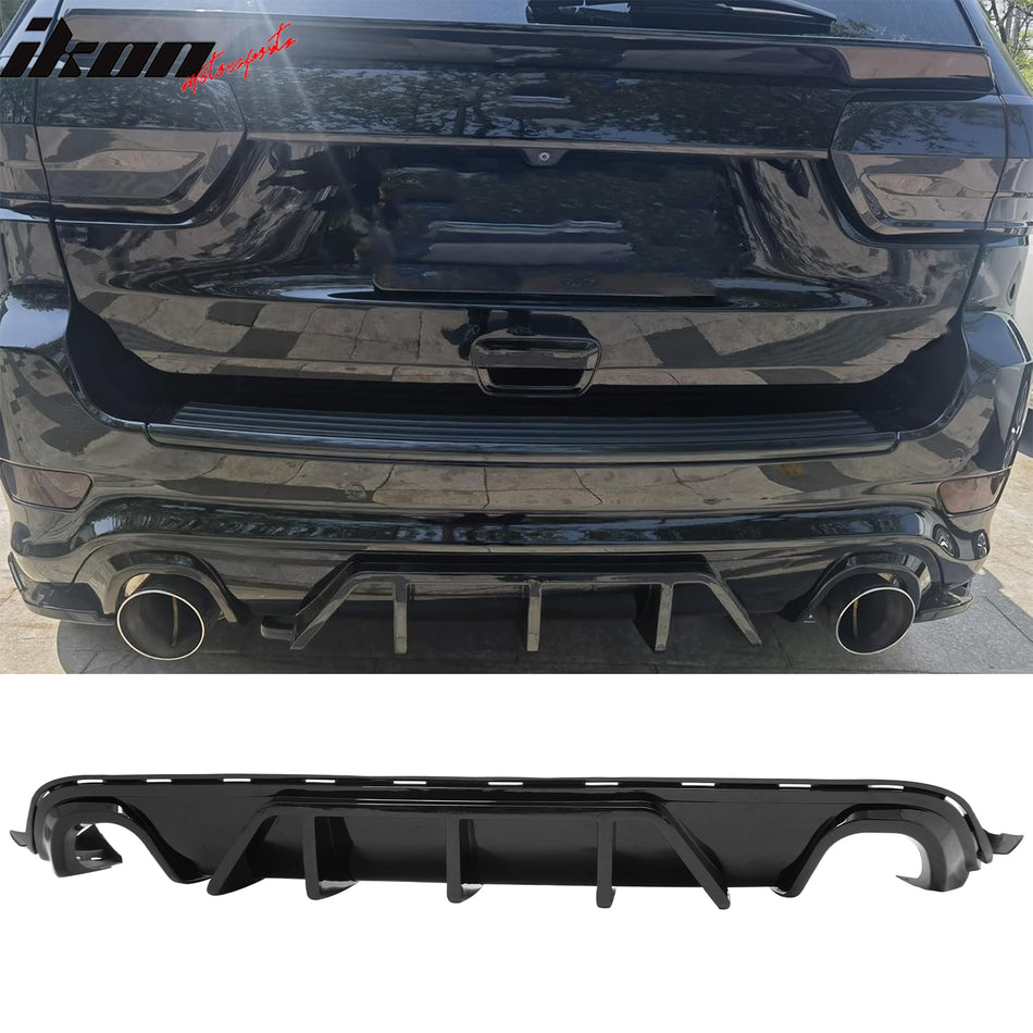 2012-2021 Jeep Grand Cherokee SRT & SRT8 3PCS Rear Bumper Lip Diffuser Lower Valance Auto Parts V1 Shark Fin Style Gloss Black PP Polypropylene