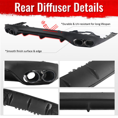 Fits 17-23 Benz E-Class E400 E450 E550 C238 E53 Style Rear Diffuser Exhaust Tips