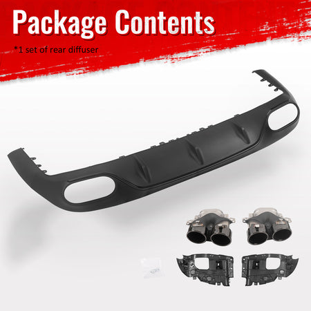 Fits 17-23 Benz E-Class E400 E450 E550 C238 E53 Style Rear Diffuser Exhaust Tips