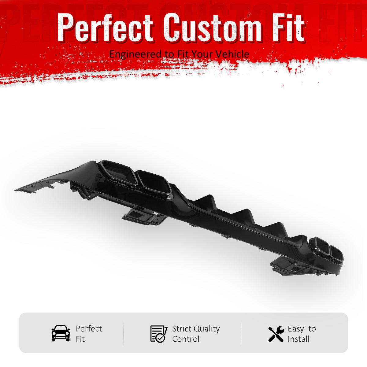 IKON MOTORSPORTS Rear Diffuser w/ Quad Square Exhaust Tips Compatible with 2017-2023 Benz E-Class C238 Coupe (E400 E450 E550) E63 Style Gloss Black Shark Fin Rear Bumper Lip w/ Stainless Steel Tips