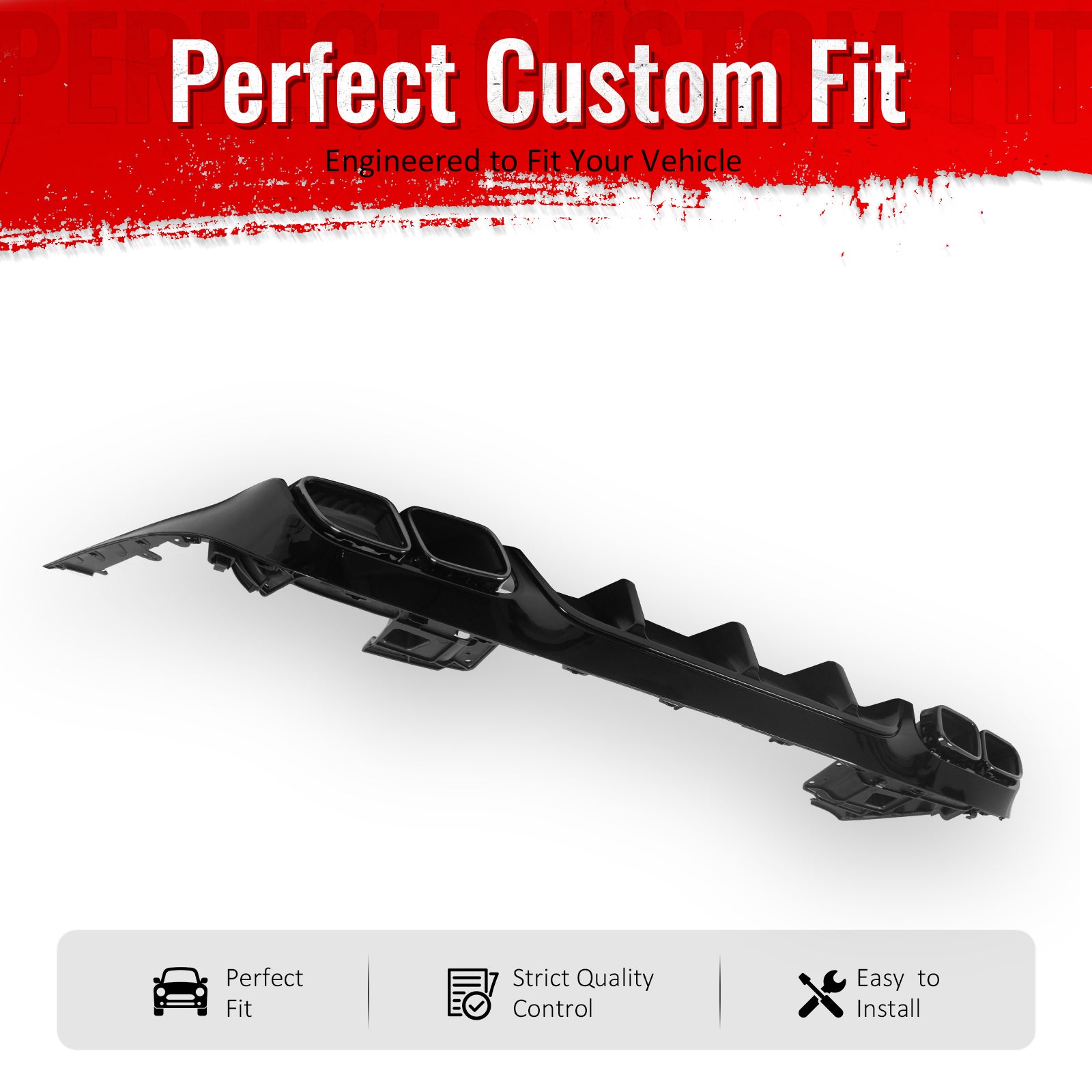 IKON MOTORSPORTS Rear Diffuser w/ Quad Square Exhaust Tips Compatible with 2017-2023 Benz E-Class C238 Coupe (E400 E450 E550) E63 Style Gloss Black Shark Fin Rear Bumper Lip w/ Stainless Steel Tips