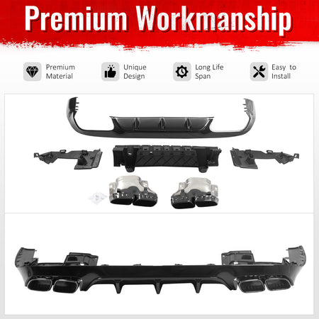 Fits 17-23 Benz E-Class E400 E450 E550 C238 E63 Style Rear Diffuser Exhaust Tips