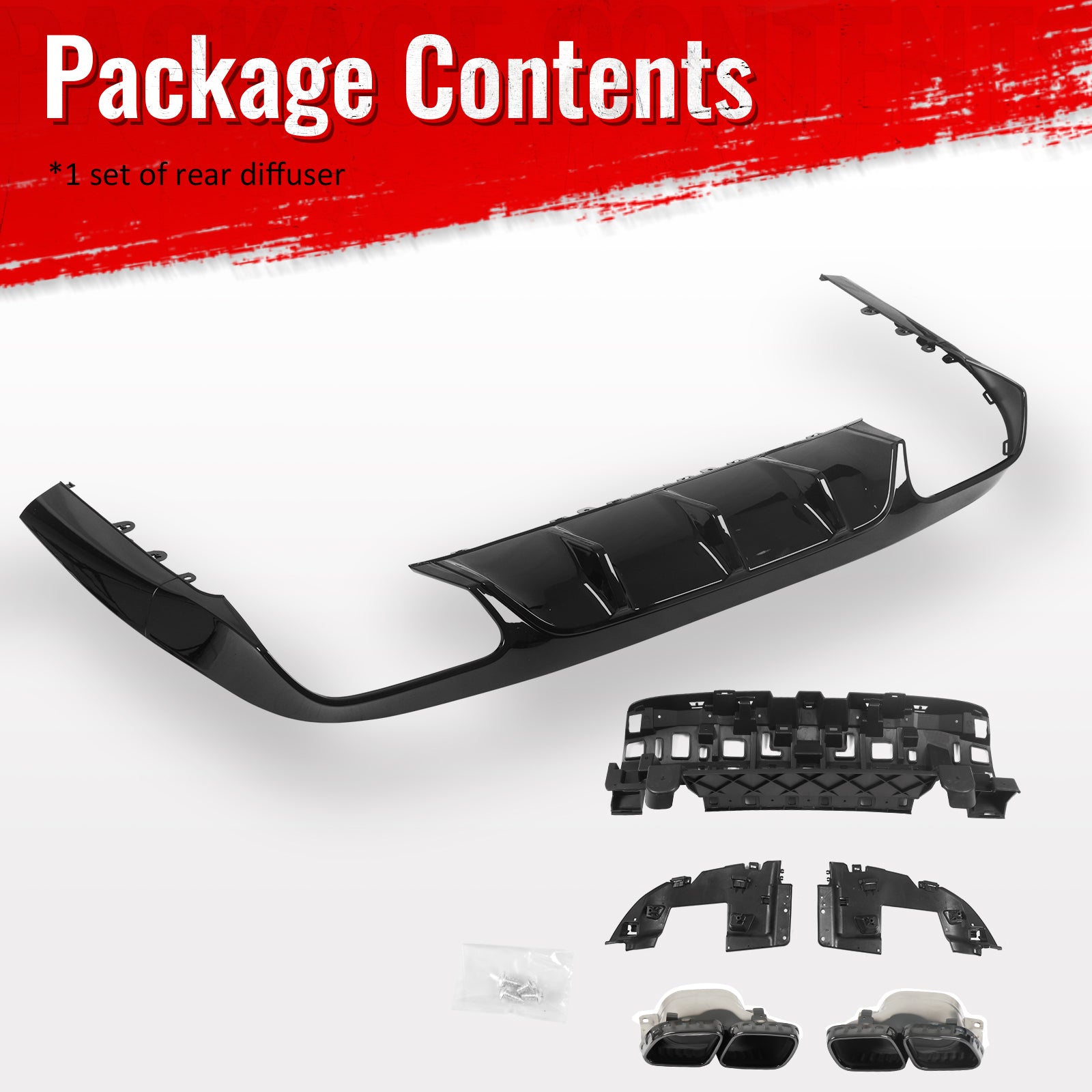 Fits 17-23 Benz E-Class E400 E450 E550 C238 E63 Style Rear Diffuser Exhaust Tips
