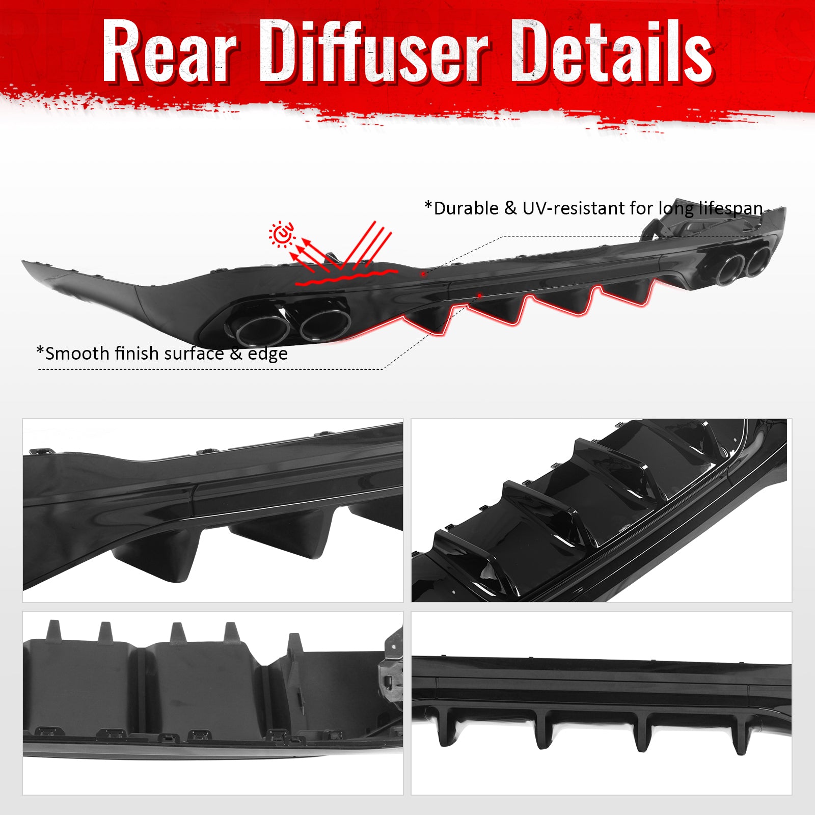 Fits 22-26 Benz C-Class C300 C63 Sedan W206 C43 Style Rear Diffuser Exhaust Tips