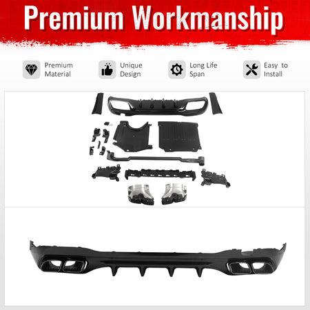 Fits 22-26 Benz C-Class C300 C43 Sedan W206 C63 Style Rear Diffuser Exhaust Tips