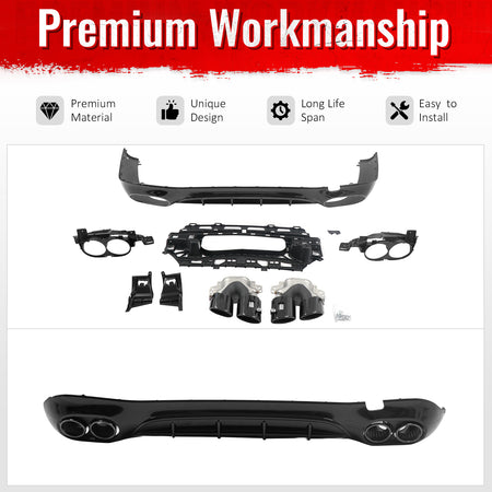 For 24-26 Benz E-Class E350 E450 Sedan W214 E53 Style Rear Diffuser Exhaust Tips