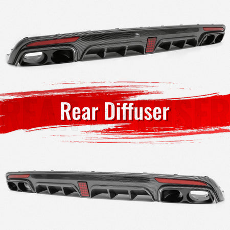 Fits 14-17 Benz S-Class W222 Carbon Fiber Print BS Style Rear Diffuser & Exhaust