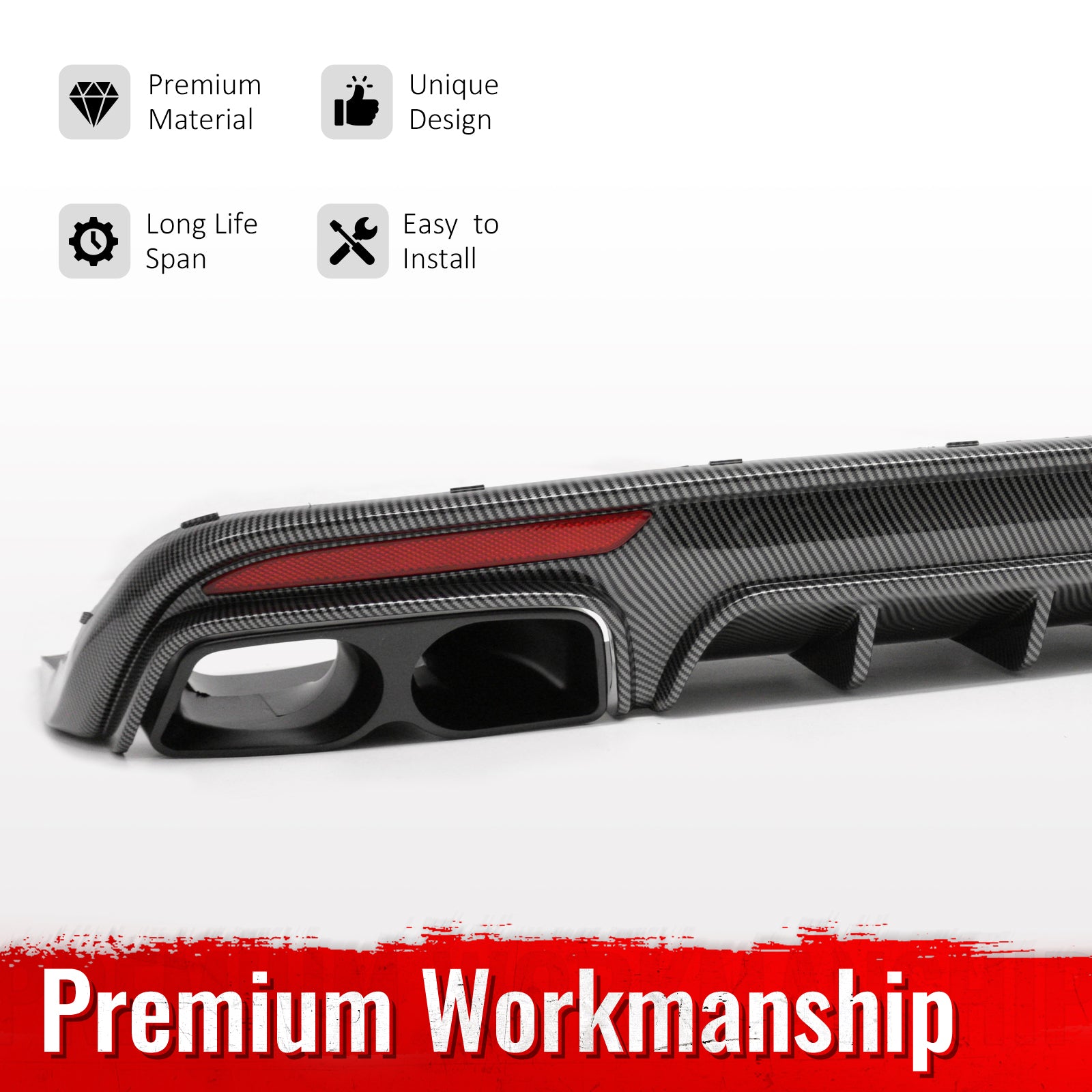 Fits 14-17 Benz S-Class W222 Carbon Fiber Print BS Style Rear Diffuser & Exhaust