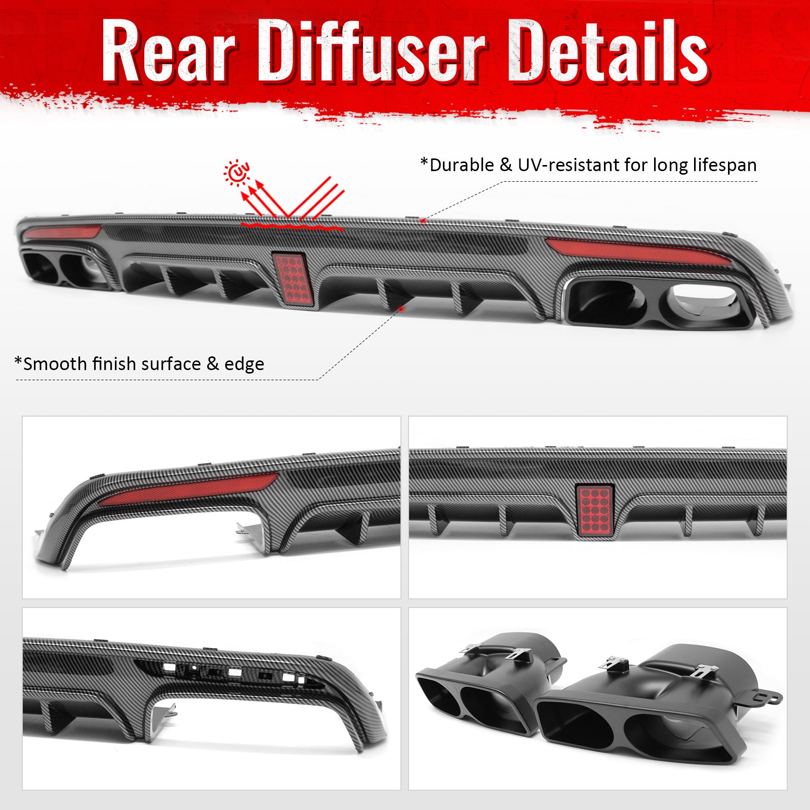 Fits 14-17 Benz S-Class W222 Carbon Fiber Print BS Style Rear Diffuser & Exhaust