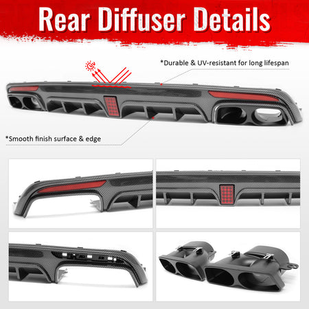 Fits 14-17 Benz S-Class W222 Carbon Fiber Print BS Style Rear Diffuser & Exhaust