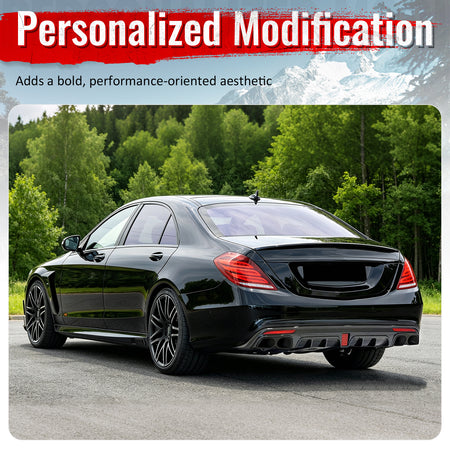 Fits 14-17 Benz S-Class W222 Carbon Fiber Print BS Style Rear Diffuser & Exhaust