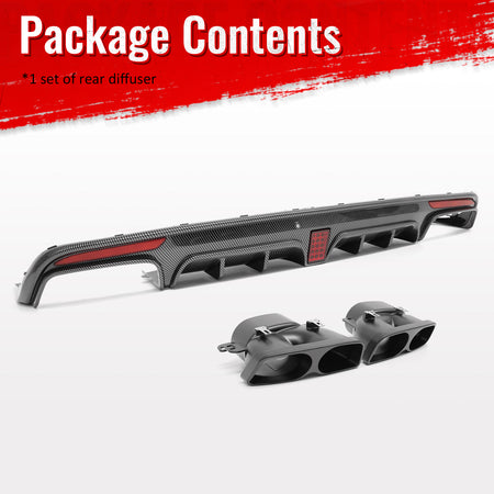 Fits 14-17 Benz S-Class W222 Carbon Fiber Print BS Style Rear Diffuser & Exhaust