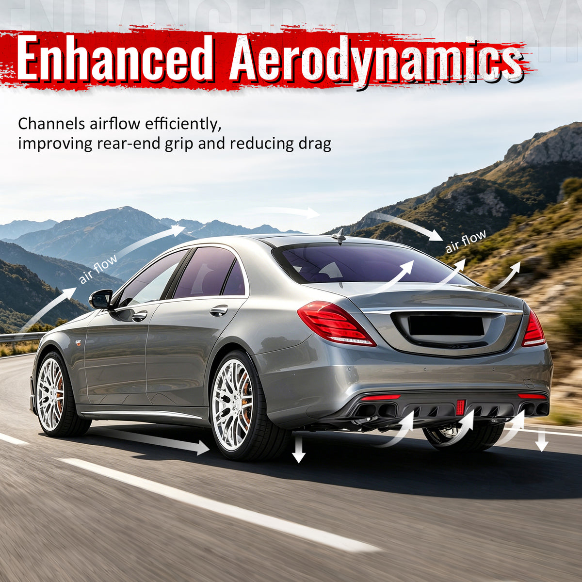 Fits 14-17 Benz S-Class W222 Carbon Fiber Print BS Style Rear Diffuser & Exhaust