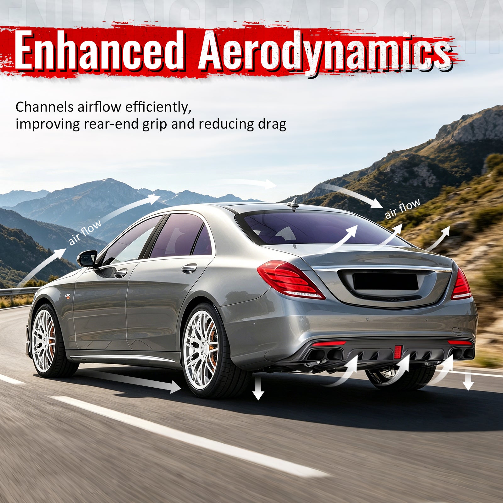 Fits 14-17 Benz S-Class W222 Carbon Fiber Print BS Style Rear Diffuser & Exhaust