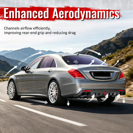 Fits 14-17 Benz S-Class W222 Carbon Fiber Print BS Style Rear Diffuser & Exhaust