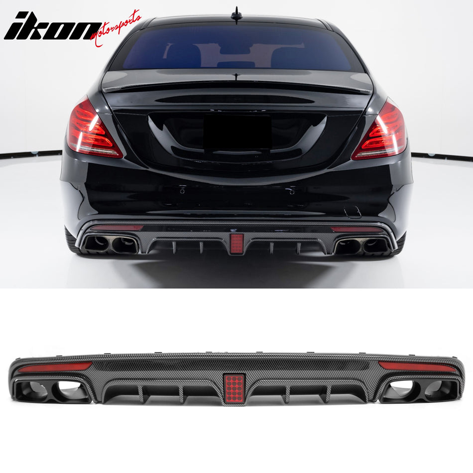 2014-2017 Benz S-Class W222 V222 Brabus Style Carbon Fiber Print Rear Bumper Diffuser & Black Exhaust