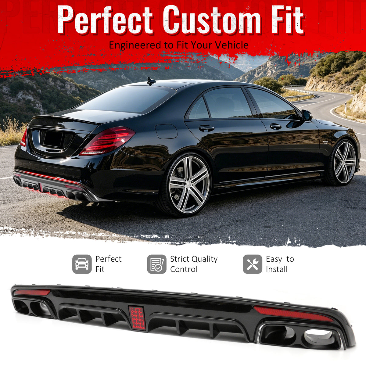 For 2014-2017 Benz S-Class W222 V222 Rear Diffuser BS Style Gloss Black PP