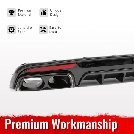 Fits 14-17 Benz S-Class W222 Gloss Black Brabus Style Rear Diffuser & Exhaust