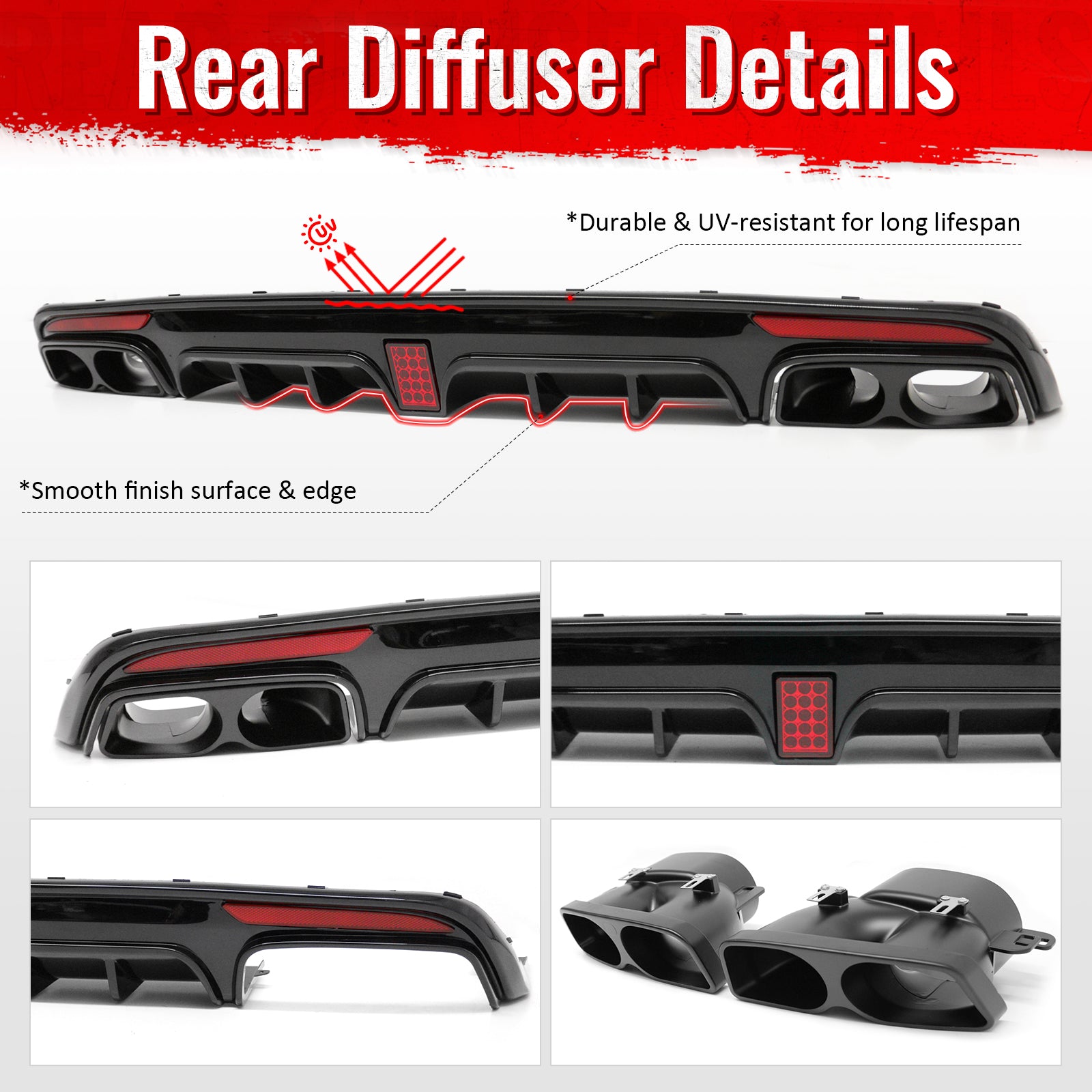 Fits 14-17 Benz S-Class W222 Gloss Black Brabus Style Rear Diffuser & Exhaust