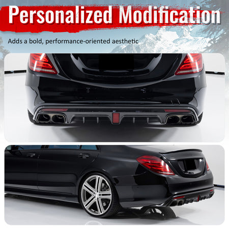 Fits 14-17 Benz S-Class W222 Gloss Black Brabus Style Rear Diffuser & Exhaust
