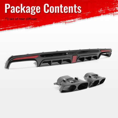 Fits 14-17 Benz S-Class W222 Gloss Black Brabus Style Rear Diffuser & Exhaust