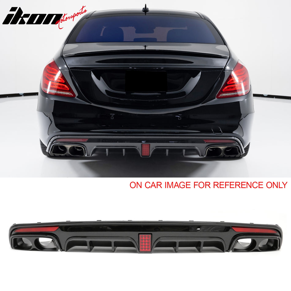 2014-2017 Benz S-Class W222 V222 Brabus Style Gloss Black Rear Bumper Diffuser & Black Exhaust