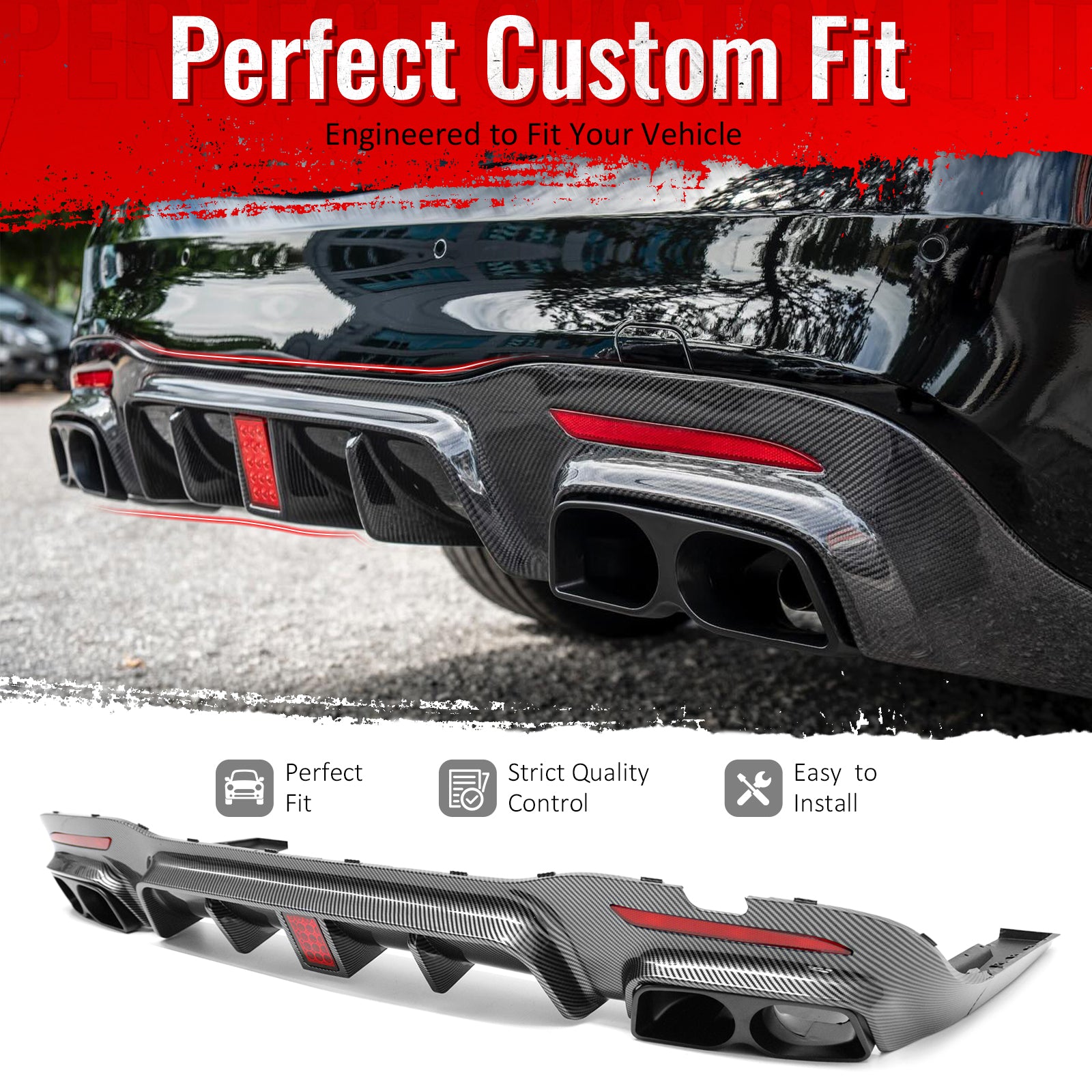 For 2018-2020 Benz S-Class W222 V222 Rear Diffuser Carbon Fiber Print PP