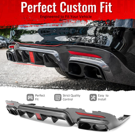 For 2018-2020 Benz S-Class W222 V222 Rear Diffuser Carbon Fiber Print PP