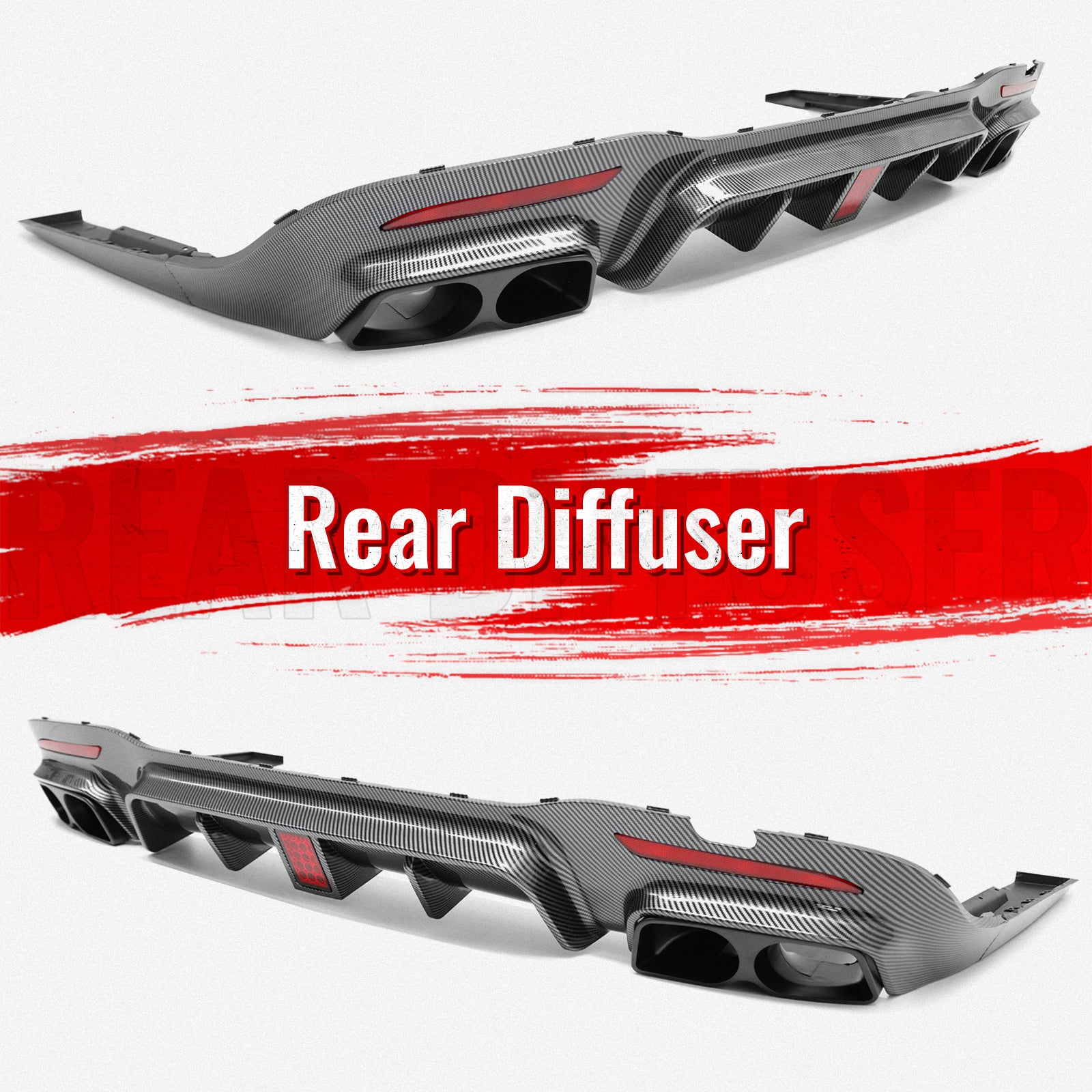 Fits 18-20 Benz S-Class W222 Carbon Fiber Print BS Style Rear Diffuser & Exhaust
