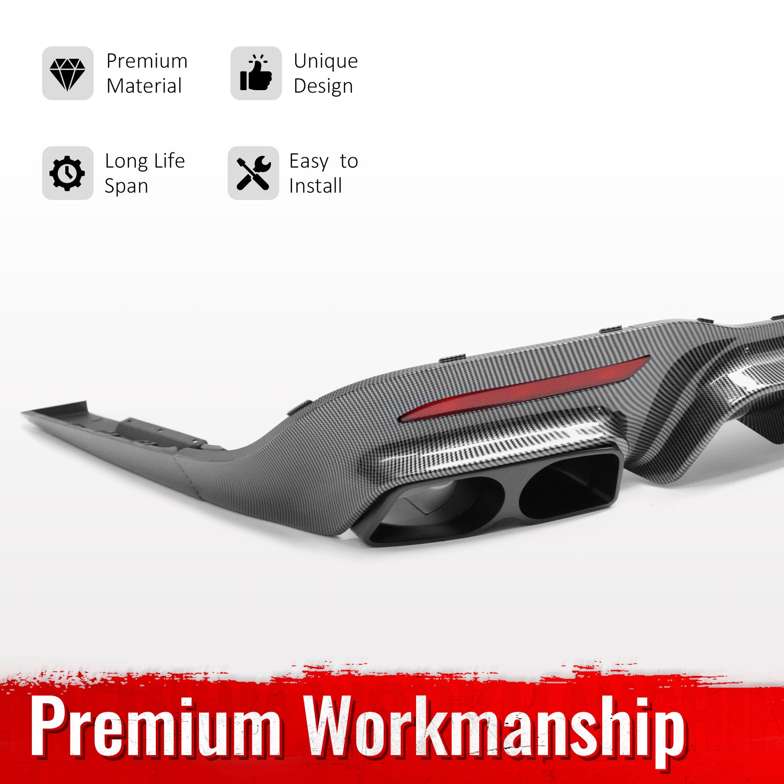 Fits 18-20 Benz S-Class W222 Carbon Fiber Print BS Style Rear Diffuser & Exhaust