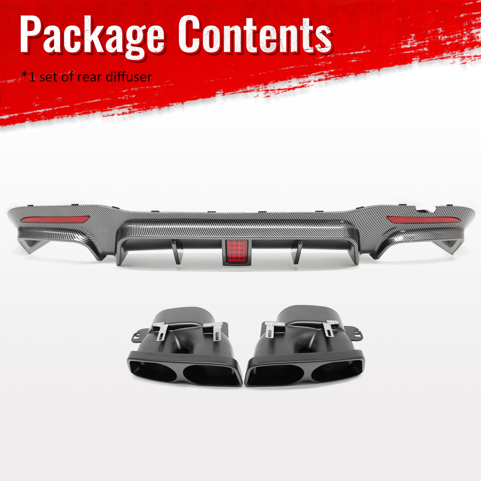 Fits 18-20 Benz S-Class W222 Carbon Fiber Print BS Style Rear Diffuser & Exhaust