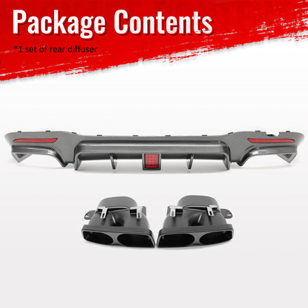 Fits 18-20 Benz S-Class W222 Carbon Fiber Print BS Style Rear Diffuser & Exhaust